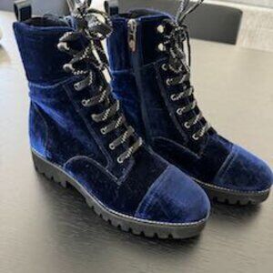 Donald J. Pliner - Dak Blue Velvet Lace Up Boots with Zipper Combat - NWOT!